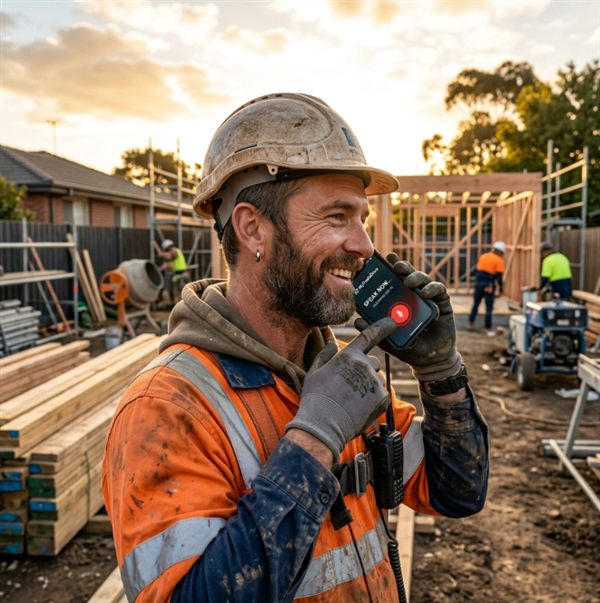 Tradie on site recording a quote